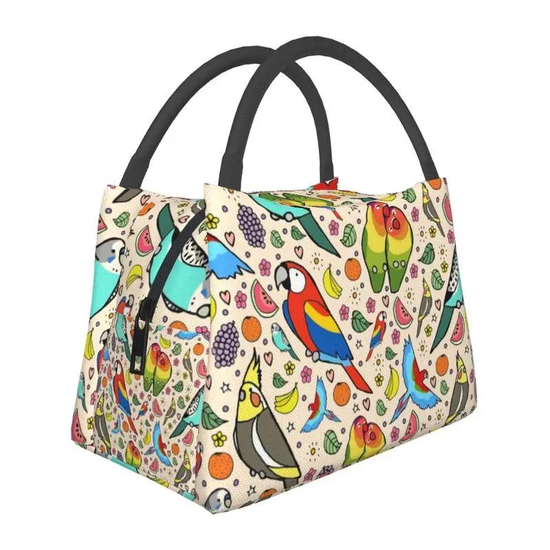 Funny Parrots Thermal Insulated Lunch Bags Women Budgie Cockatiel Bird Resuable Lunch Container for Work Travel Meal Food Box