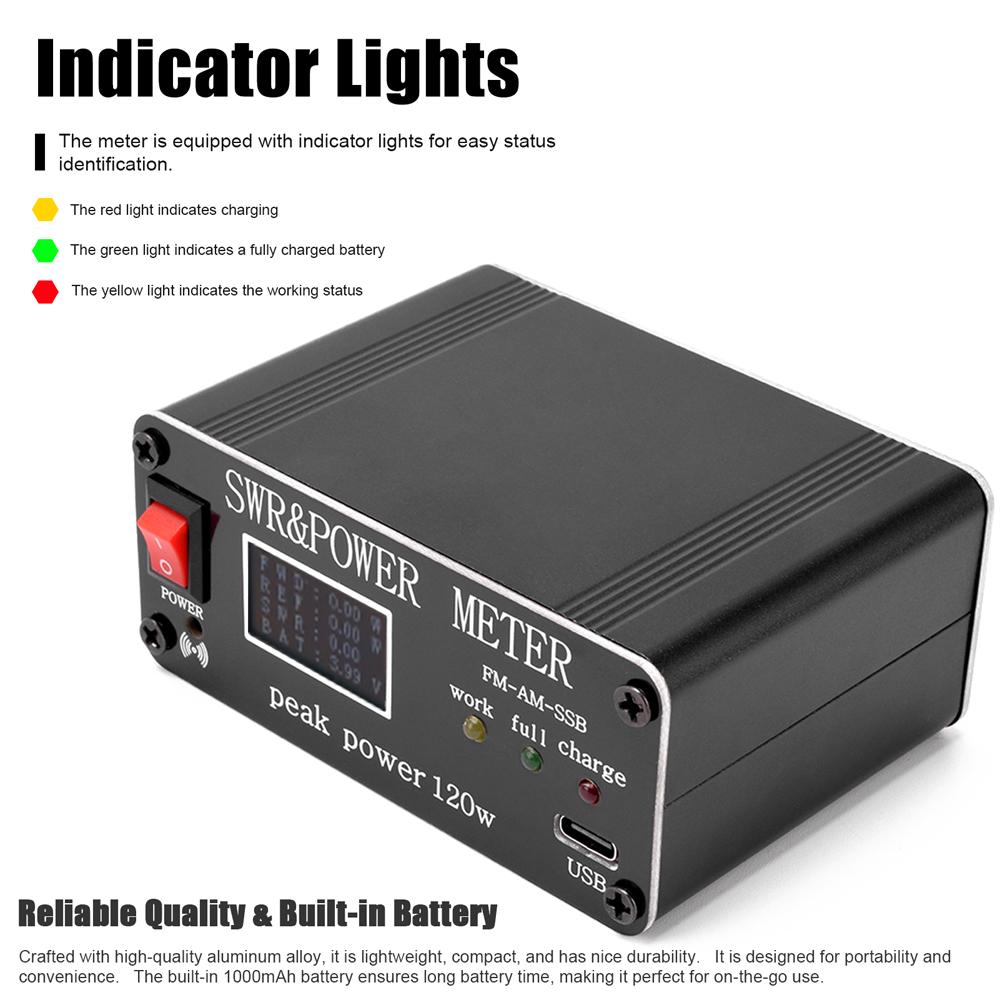 120W SWR Digital Power Standing  Meter 1.8-54MHz Short  Meter FM AM SSB Modes Power Meter Support High SWR Alarm Function