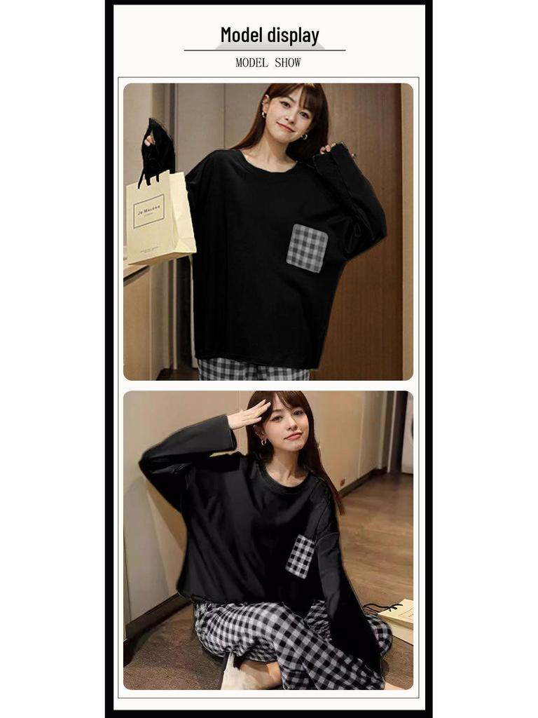 WeChat Herbst/Winter Damen Niedlicher Stil Rundhals Pyjama-Set - Langarm und Hose