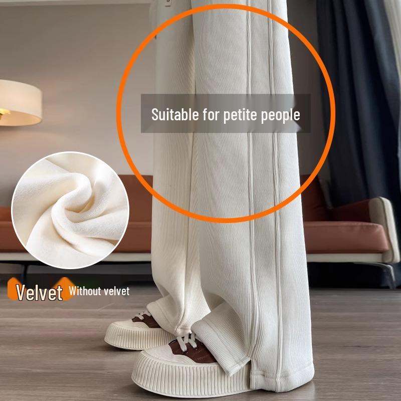 

Women s Fleece-Lined Wide-Leg Cotton Pants - Autumn/Winter Casual Petite Outerwear L