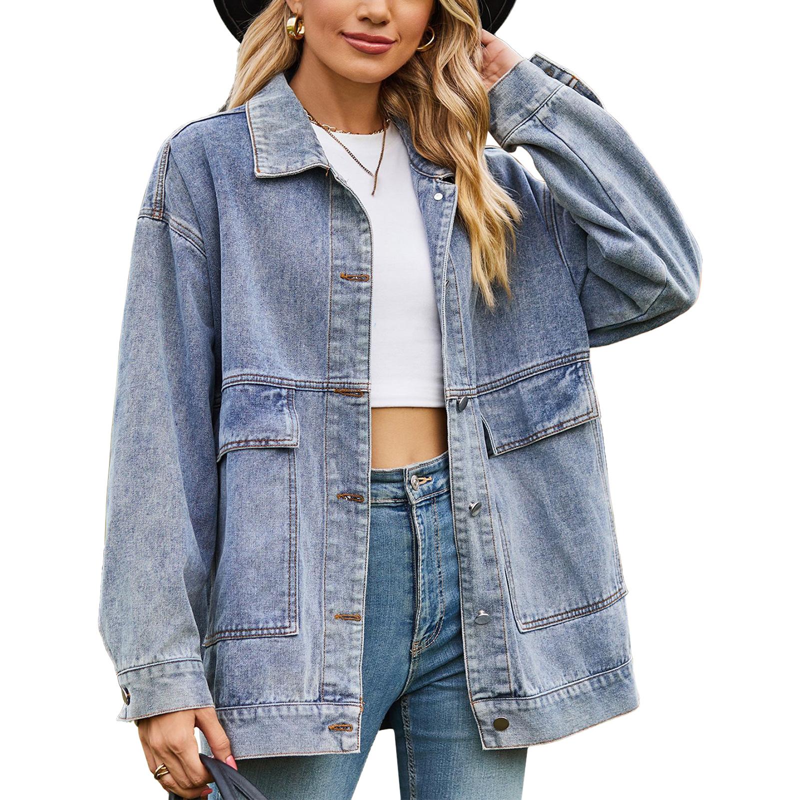 

Женская куртка на пуговицах с длинным рукавом и отложным воротником, свободная верхняя одежда с большим размером L синий