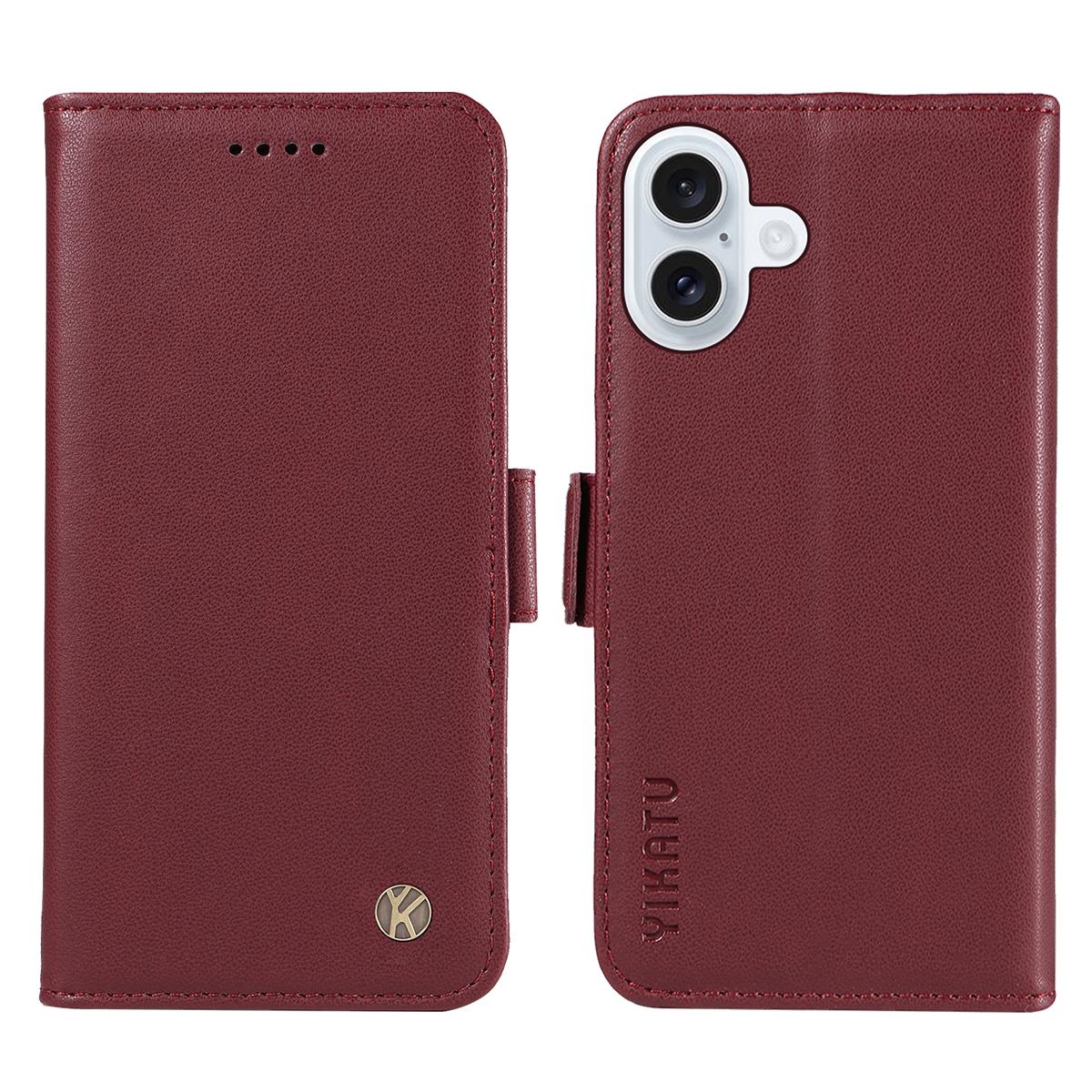 

For iPhone 17 Wallet Phone Case YIKATU YK-003 Leather Stand Cover Wine Red