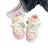 Pink strawberry board shoes women's spring new lace-up sweet little white shoes campus versatile casual shoes