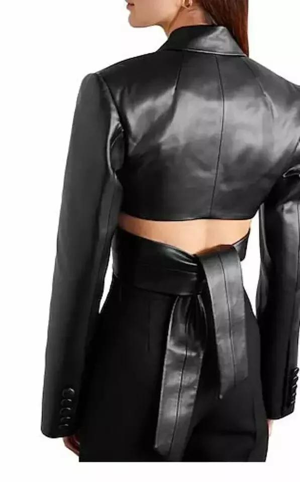 Stylish Women Genuine Soft Leather Cropped Wrap Jacket Handmade New Fashionable
