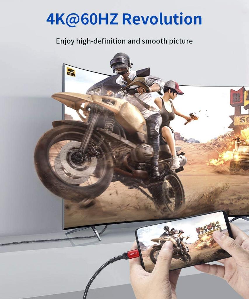 JSAUX USB C To HDMI Cable USB To HDMI Cord HDR HDCP Compatible with iPhone Pro Galaxy S24 S23 iPad Pro Red 10ft/3M (4K@60Hz) 3.1 Type-C 2.0 2.2 16/16