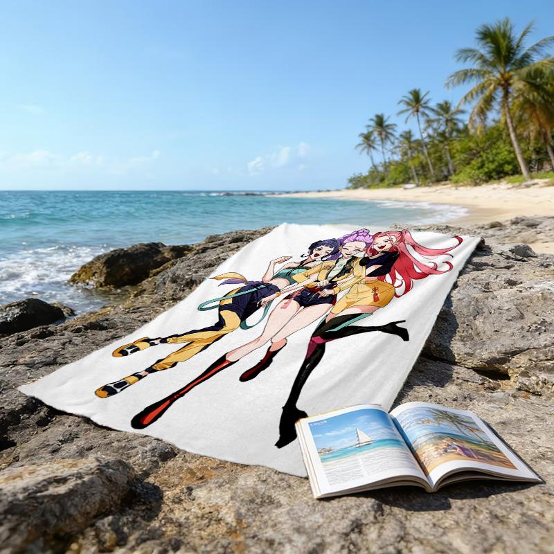 1pc KPop Demon Hunters11 Beach Towel, Beach and Seaside Swimming Pool Equipment, Fashion Pattern, Rectangular, Travel Essentials