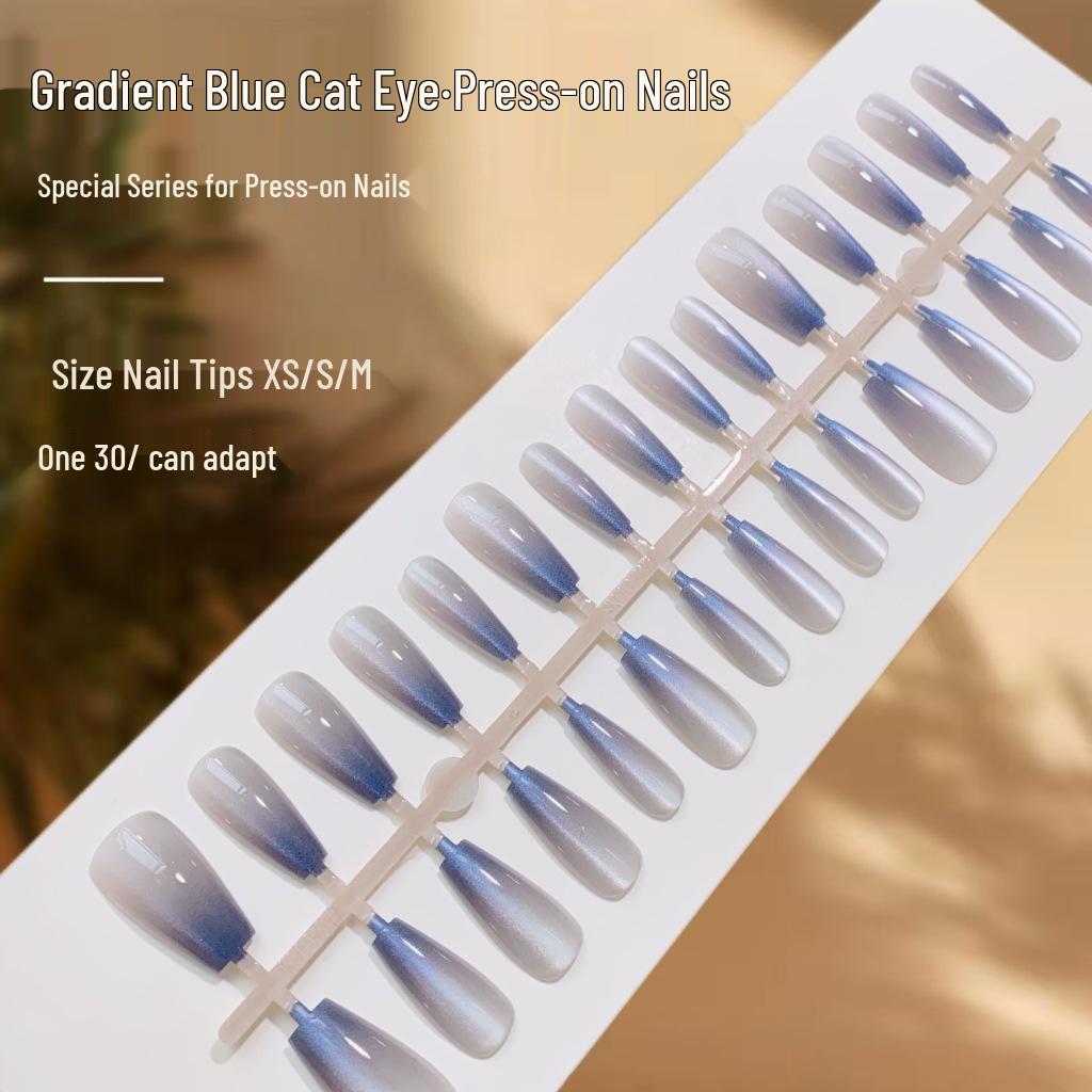 

Элегантные градиентные синие накладные ногти «кошачий глаз» - Высококачественные, готовые накладные ногти