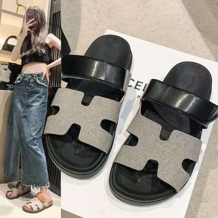 Damskie Klapki na Grubej Podeszwie Duże Rozmiary, Kolorowe Klapki Casual na Rzepy, Modne Antypoślizgowe Buty Plażowe Outdoor dla Kobiet