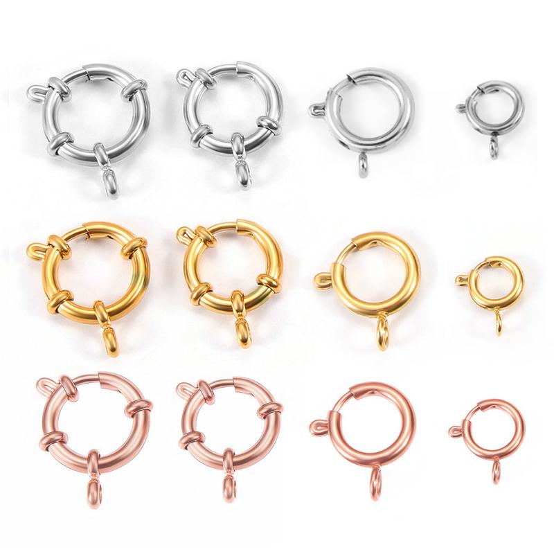 4pcs Stainless Steel Spring Clasps Gold Color Round Connector Hooks Bracelet Clavicle Necklace Clasp Jewelry Making DIY Supplies