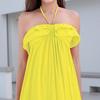 Abito da Spiaggia Scollo all'Americana Spalle Scoperte Senza Maniche Fascia Abito Estivo Colore Puro Ruffles Giuntura Morbido Traspirante Copricostume Asciugatura Rapida Beachwear