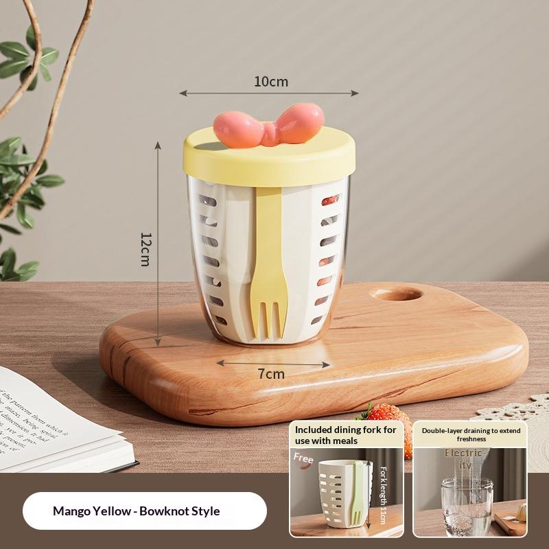 

Double Wall Salad Cup Portable Leak Proof Oat Container With Fork Handle Drain Fruit Cup Cute Breakfast Cup For Student жёлтый