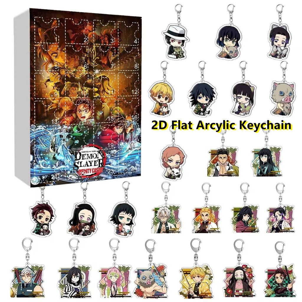 Demon Slayer Adventní kalendář, 24 dní Vánoční odpočítávání Slepý box, Pamětní dárek přátelství Přívěsek na klíče na batoh