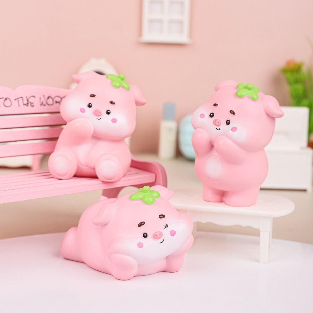 Cute Resin Pig Ornaments Unique Cartoon Animal Miniatures Creative Strawberry Pig Statues  Desktop