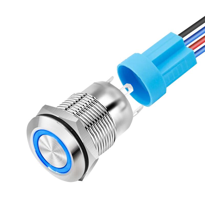 12mm Waterproof Metal Momentary Push Button Switch with Blue Annular LED