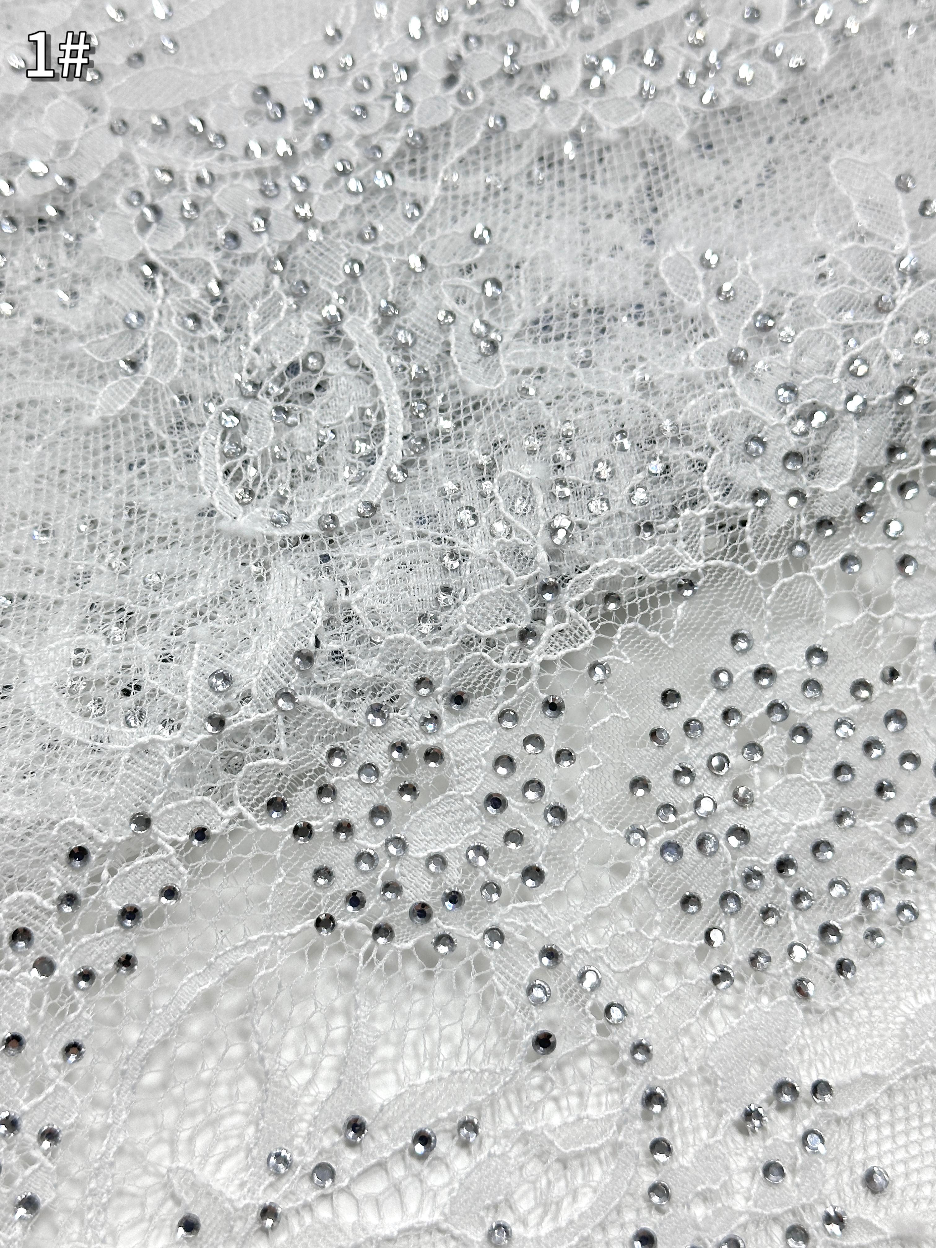 Wedding Embroidery Lace Fabric Girls 100% Polyester High-quality Rhinestone Luxury Dress Materials