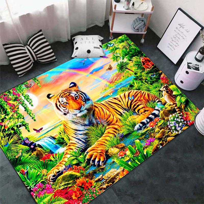 Fashion Tiger Pattern 3D Animal Area Rug, Soft Absorbent Non-Slip Floor Mat for Living Room & Bathroom, Large Modern Carpet