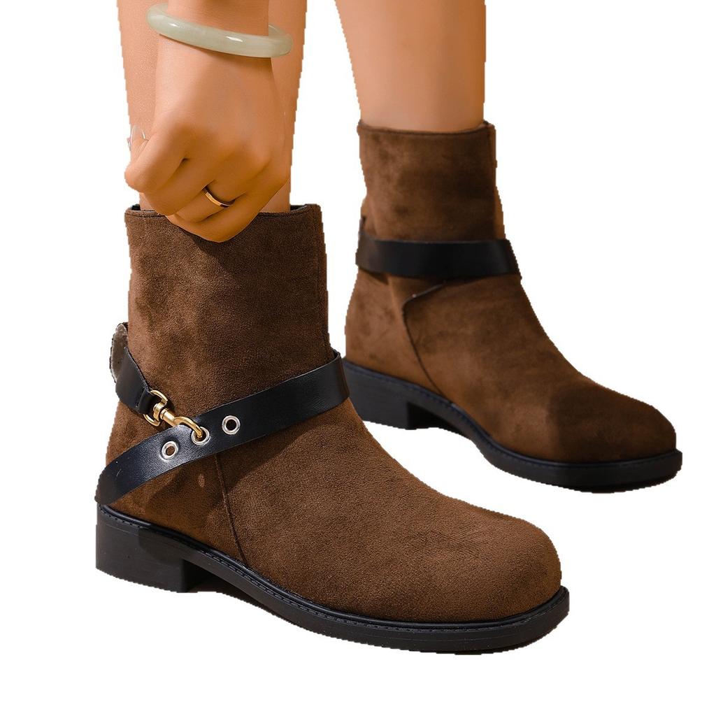 Foreign trade low boots 2025 autumn new round head one pedal casual women's boots thick heel Martin boots