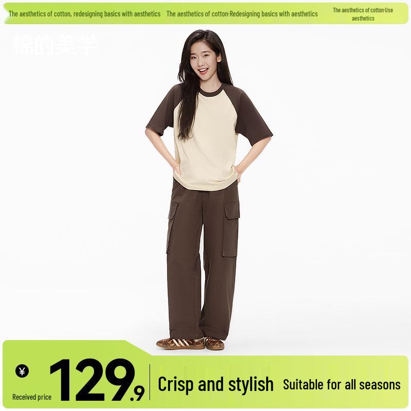 

Cotton Aesthetics: Pure Cotton Straight-Leg Pants - Spring/Summer Versatile Relaxed Fit for Outdoor, Casual, and Work. L