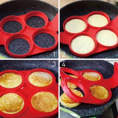 1PC 4 Löcher Braten Eier Silikon Form Antihaft Pfannkuchen Maker Blume Herzförmige Kochen Ei Ring Formen
