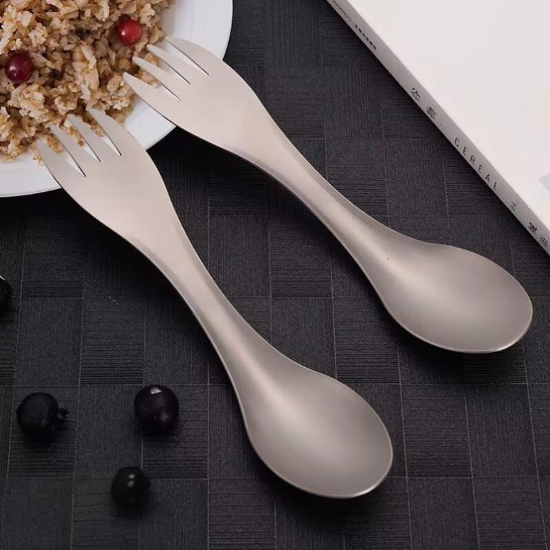 Portable Multi-function Titanium Alloy Outdoor Fork Spoon Camping Dual-purpose Spoon Suitable For Hiking Picnic Travel