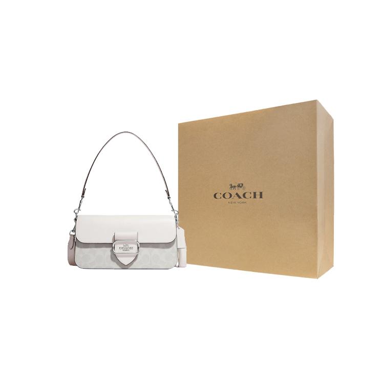 COACH Morgan Coated Canvas With Leather God Of Wine Bag, Handbag, Shoulder Bag Women's Silver & Chalk & Glacier White CJ617-SVVS5