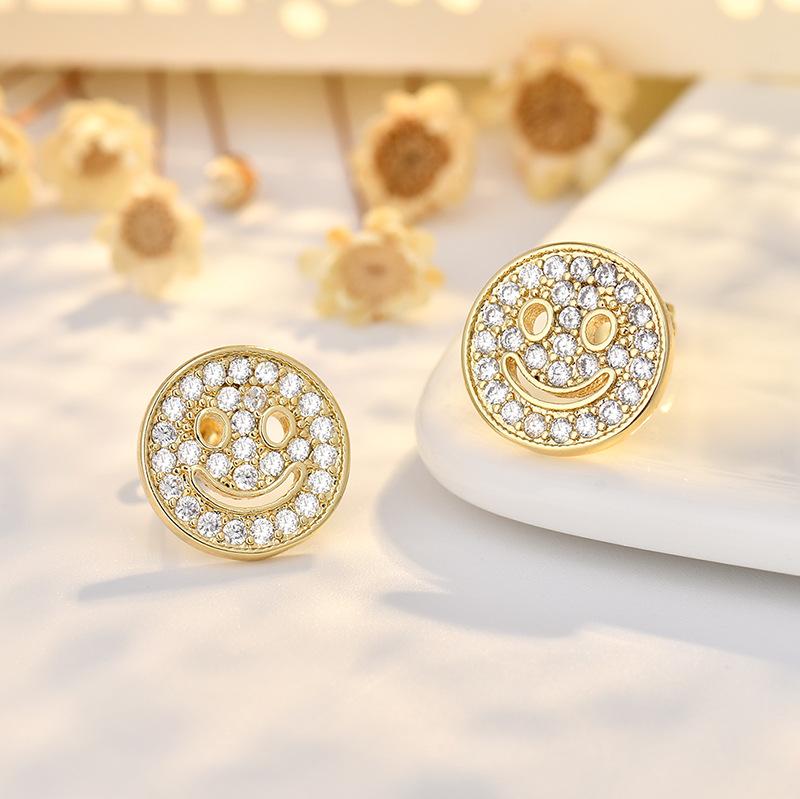 Hot-selling Needle Smiling Face Earrings Exquisite Small Micro-inlaid Zircon Earrings for Women's Temperament Earrings