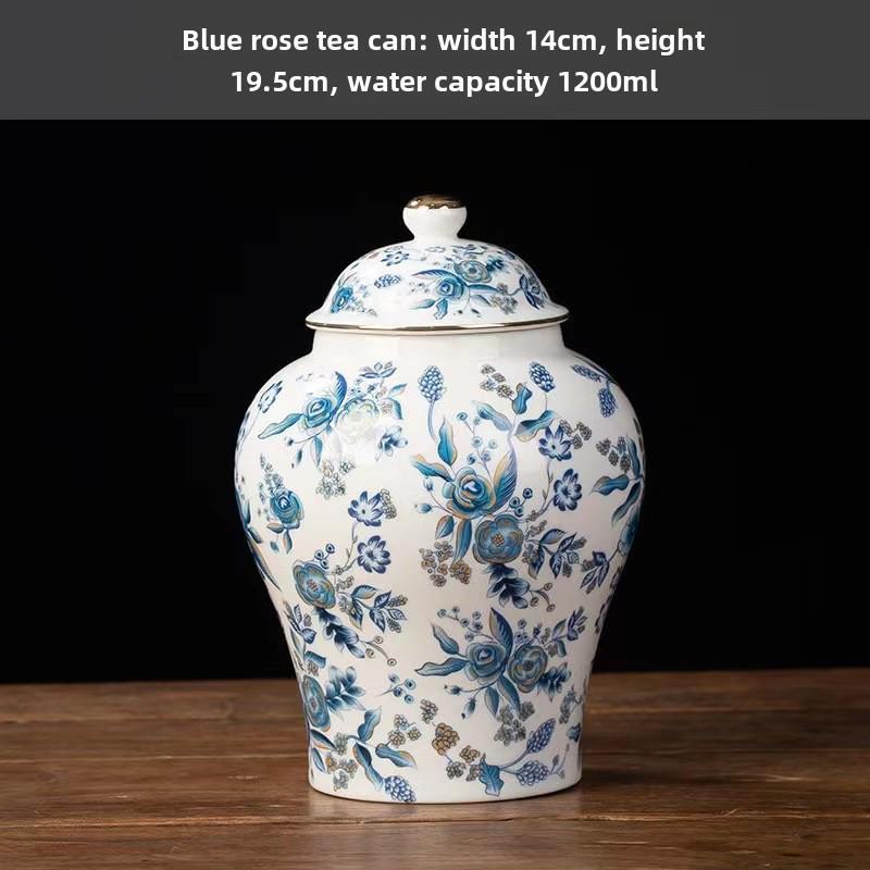 

«Высококачественная сине-белая керамическая банка для чая»: Влагонепроницаемый, герметичный, идеально подходит для дома или подарка.