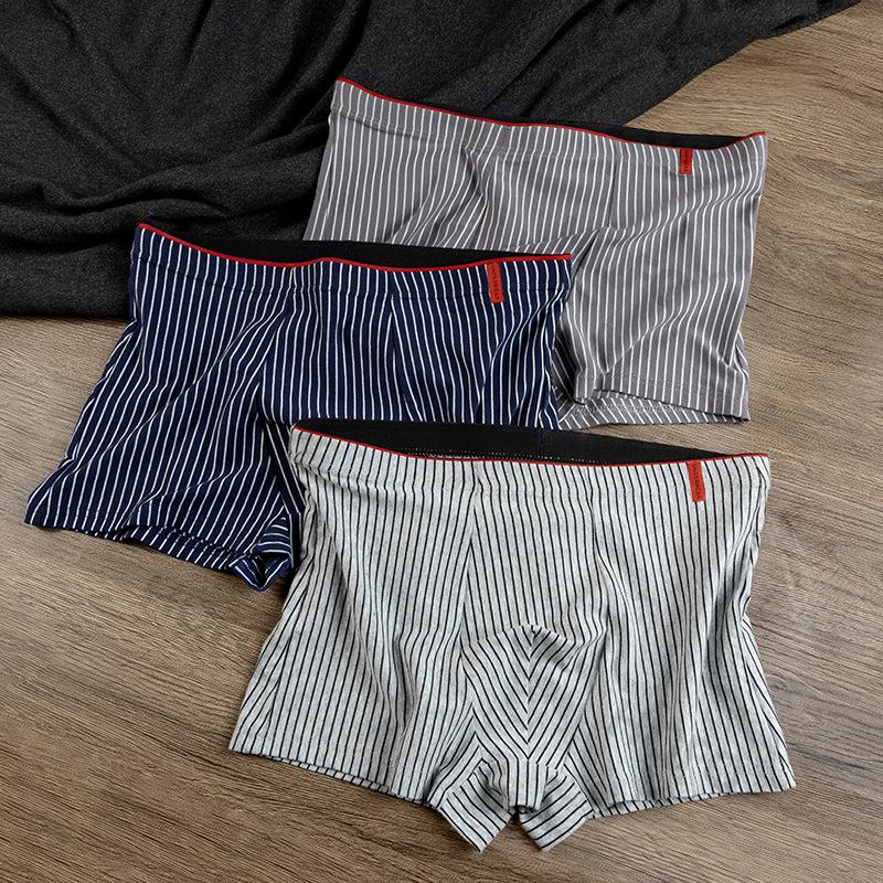 Men's Vertical Striped Soft Boxer Briefs - Breathable, Elastic, and Skin-Friendly.