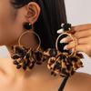Retro Leopard Print Fabric Drop Earrings for Women Exaggerated Black Crystal Geometric Circle Petal Pendant Earring Gift