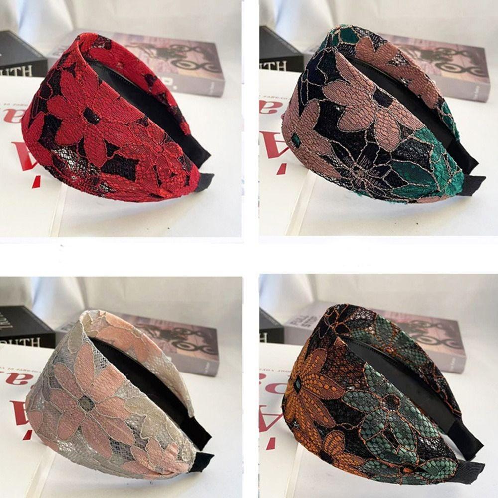 Flower Lace Embroidery headband Non-slip Women Hair Hoop Elegant Toothed Non-slip Hairband  Girls