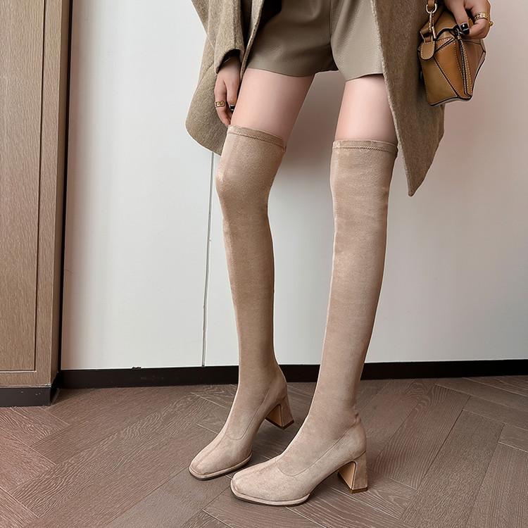 Manga Bein~ Ankara Rød Semsket Elastiske Over Kne Støvler Tykk Hæl Langt Skaft Skinny Støvler Høy Hæl Bein Sokke Støvler