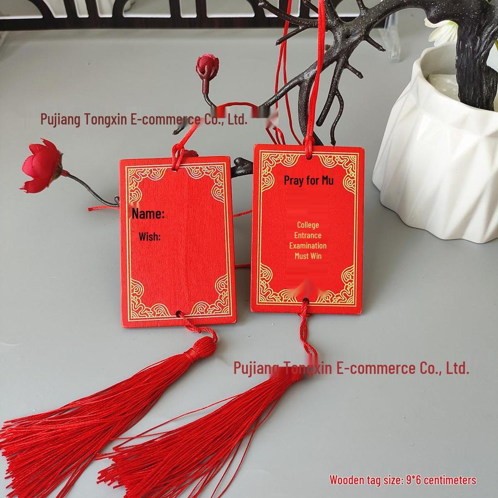 Handwritten Wooden Blessing Plaque Hanging Decoration - Customizable with Logo for Temples and Scenic Areas