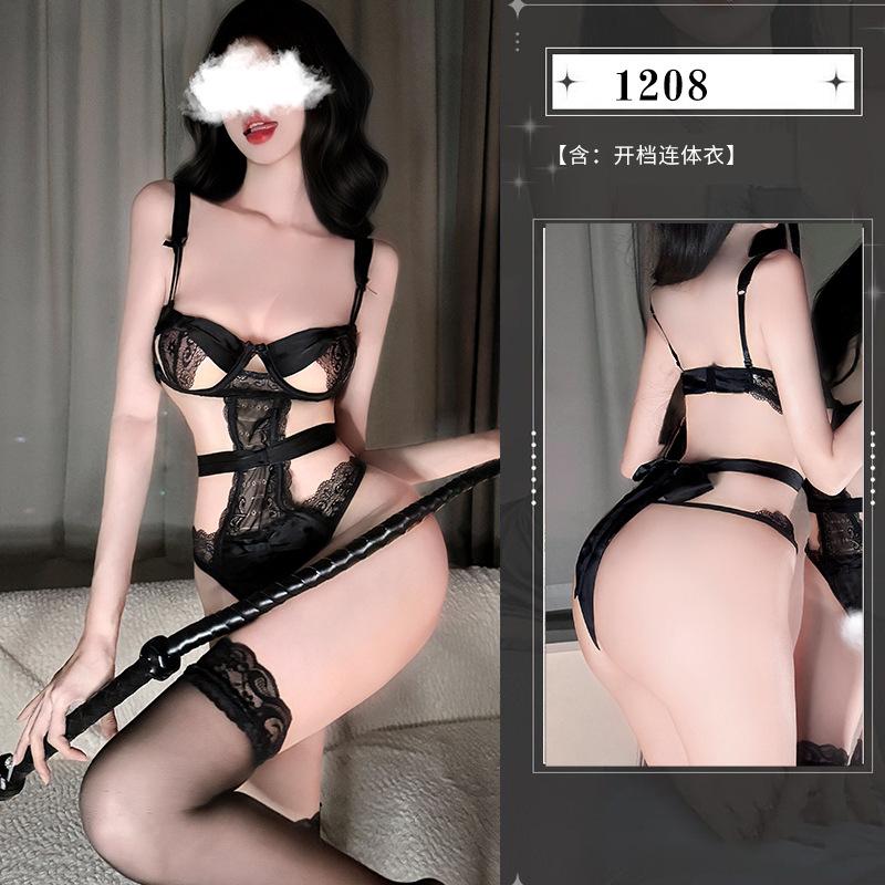 Sexy underwear suspender onesie lace suit seduction uniform hollow sexy small chest women's steel ring