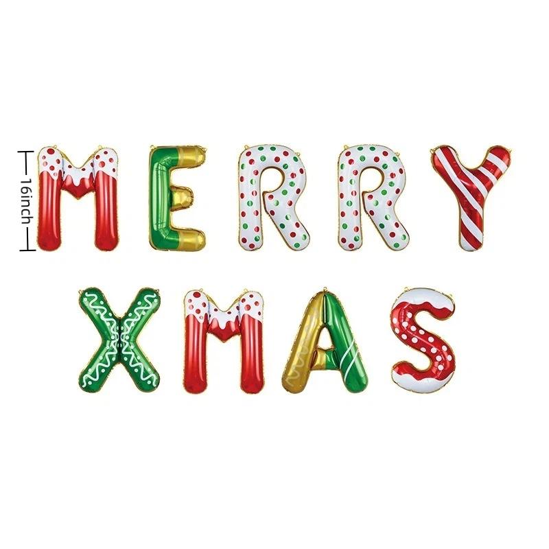 1Set Merry Christmas Balloon Banner For Christmas Party Decoration 16inch Aluminum Foil Balloon Banner Happy New Year Decoration