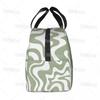 Liquid Swirl Abstract Pattern In Sage Green Insulated Lunch Bag Geometric Art Cooler Thermal Bento Box For Women Kids Food Bags
