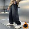 Jeans Casuales de Moda Bordados con Forro de Forro Polar para Niños en Invierno