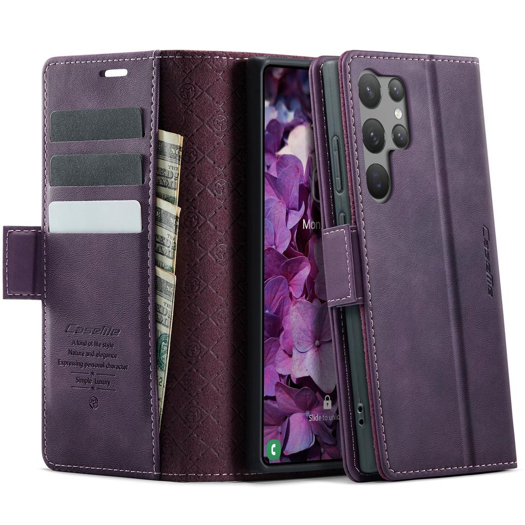 CASEME 033 Series For Samsung Galaxy S23 Ultra Case RFID Blocking Wallet Stand Calf Texture Leather Phone Cover