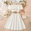 Vestido feminino de verão com estilingue, vestido fino de 8 a 12 anos, roupas infantis