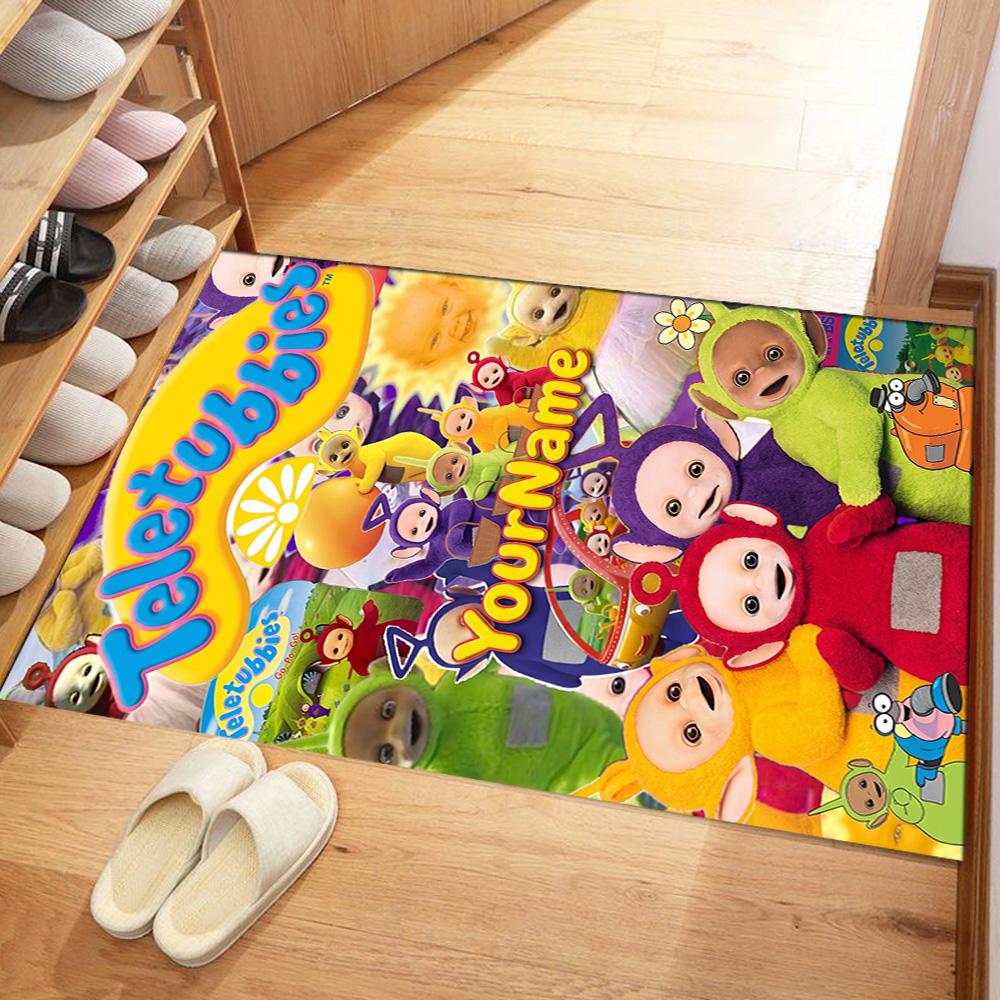 Teletubbies Customizable Name Floor Mat Design for Outdoor Game Room Study Room Kitchen Anti-slip Rug Anime Office Decor Birthday/Christmas Gift