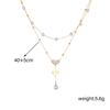 18K Gold Plated Layered Pearl Heart Pendant Necklace, Dainty Double Chain Y-Drop Lariat Choker for Women, Trendy Jewelry