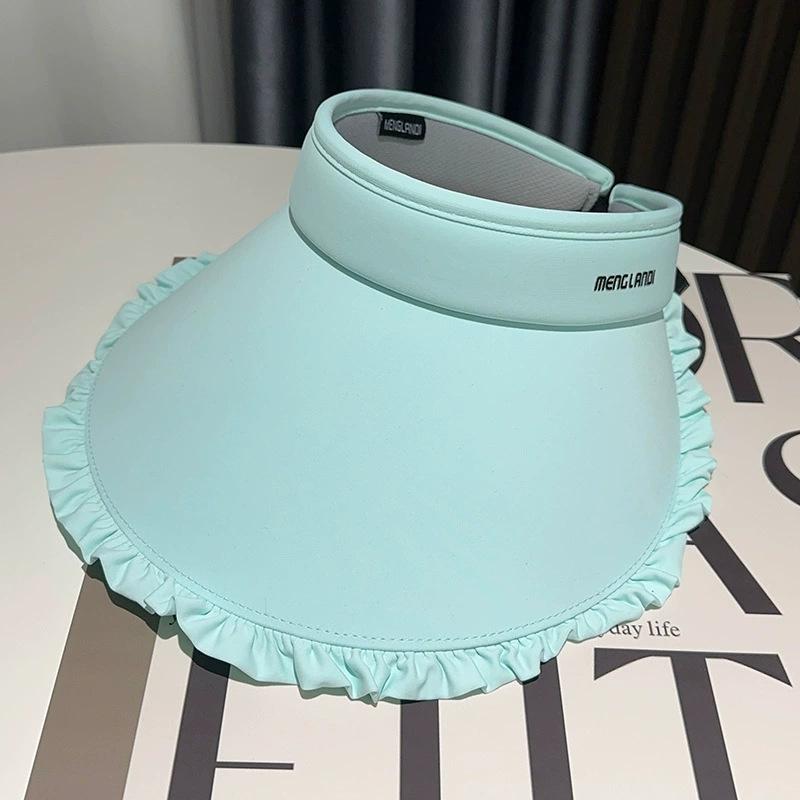 Sweetheart Ice Silk Wide-Brim Lace Sun Hat Breathable Open-Crown Visor With Uv Protection For Travel