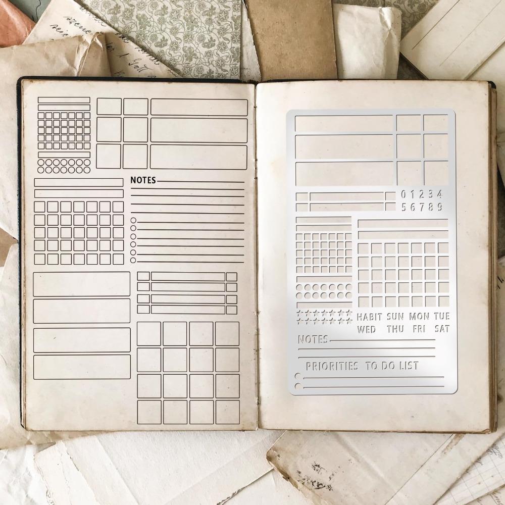 Stainless Steel Template Ruler Double-Sided DIY Bookmark Ruler Multifunctional Portable Template Planner Stencil