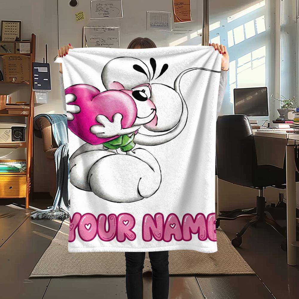 1PC Custom Name Diddl Patterned Flannel Blanket Suitable For All Seasons for Home Decor Warmth and Comfort Gifts Holiday Present
