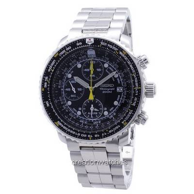 

Refurbished Seiko Flightmaster SNA411 SNA411P1 SNA411P Pilot s Flight Alarm Chronograph Men s Watch чорний