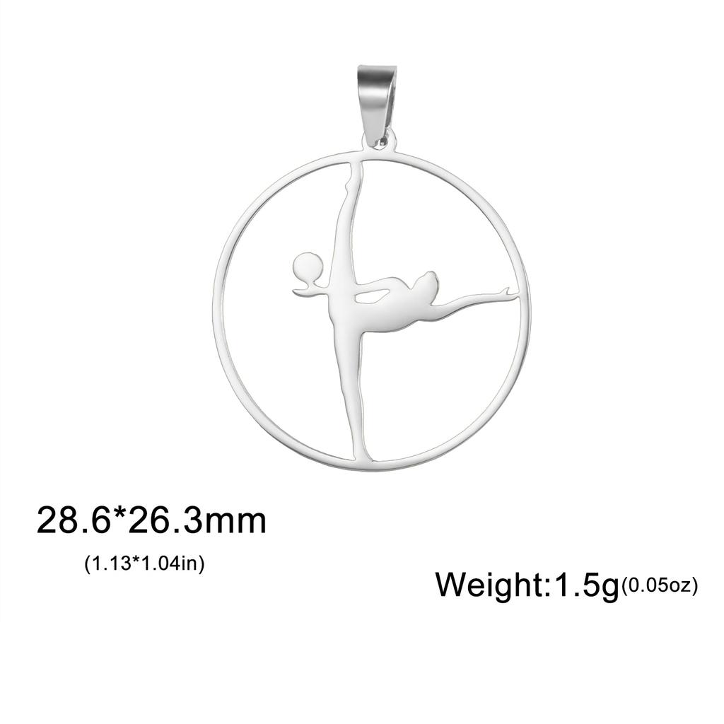 Teamer 5pcs/lot Ballet Charms Stainless Steel Gymnastics Heart Round Pendant for Necklace Keychain Women DIY Jewelry Making Gift
