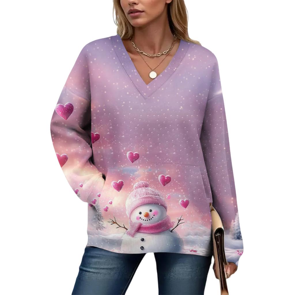 Women's Casual And Fashionable Christmas Print Long-Sleeved Top
