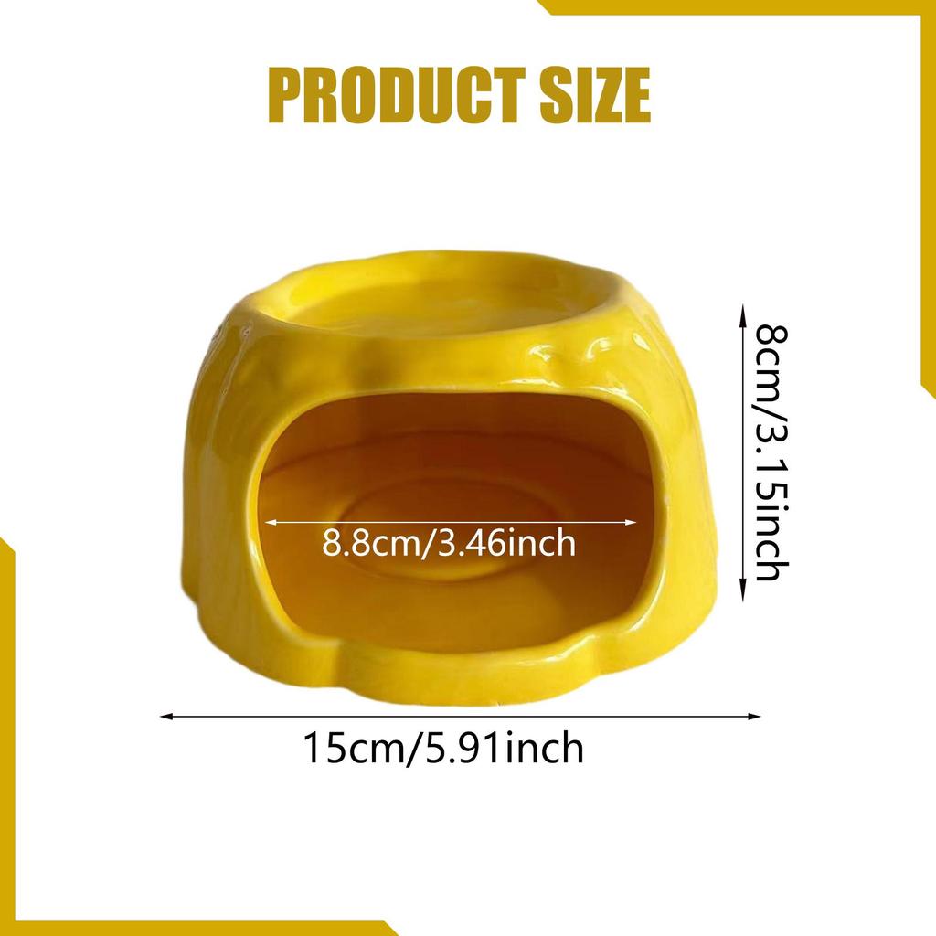 Small Animal Pudding Shape Ceramic Hamster House Hideout Food Bowl for Cage Decor and Bedding