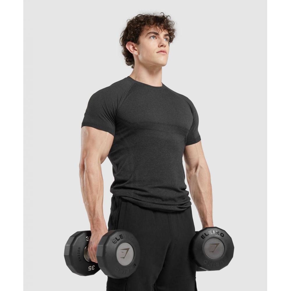 Gymshark Elitarny bezszwowy T-shirt Czarny Ciemnoszary A4A9I BB3K