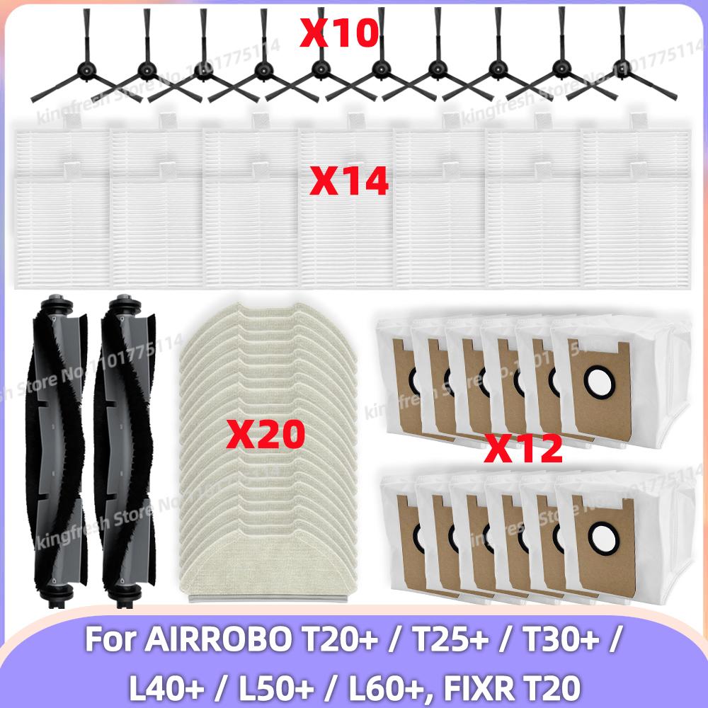 Passend für AIRROBO T20+ / T25+ / T30+ / L40+ / L50+ / L60+ / FIXR T20 Ersatzteile: Hauptwalze, Seitenbürste, Filter, Wischmopp, Tuch, Staubbeutel