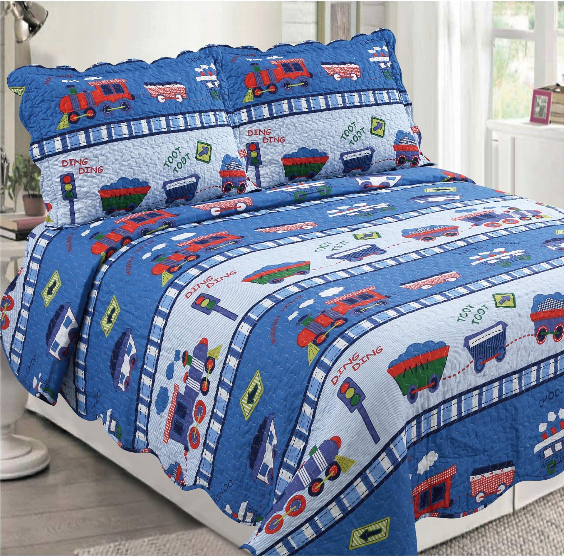 

Children S Train Theme Quilt Set Three-Piece Train Railway Track Duvet Set EU single 135*200